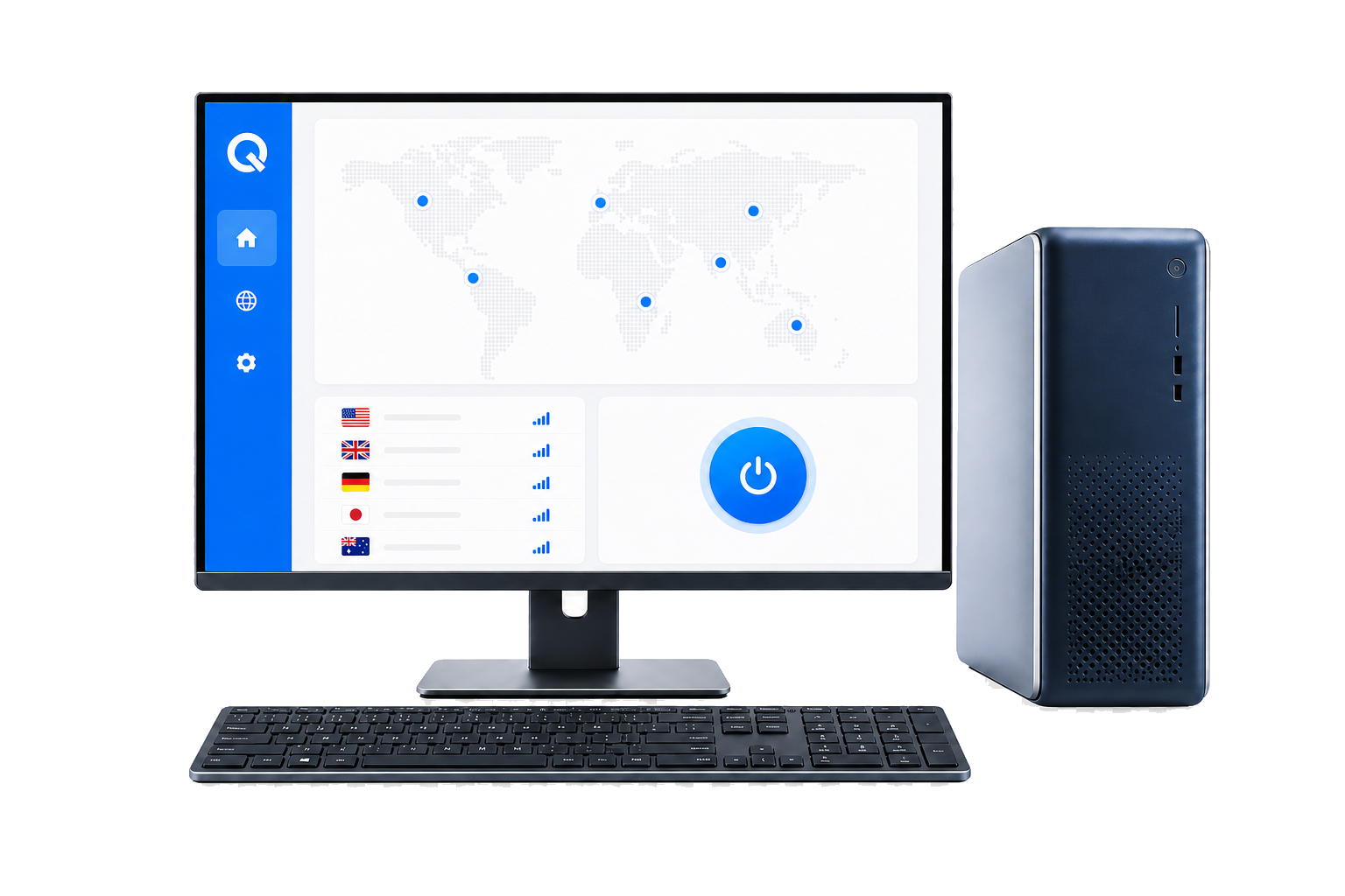 显示 QuickQ VPN 客户端的 Windows 台式电脑
